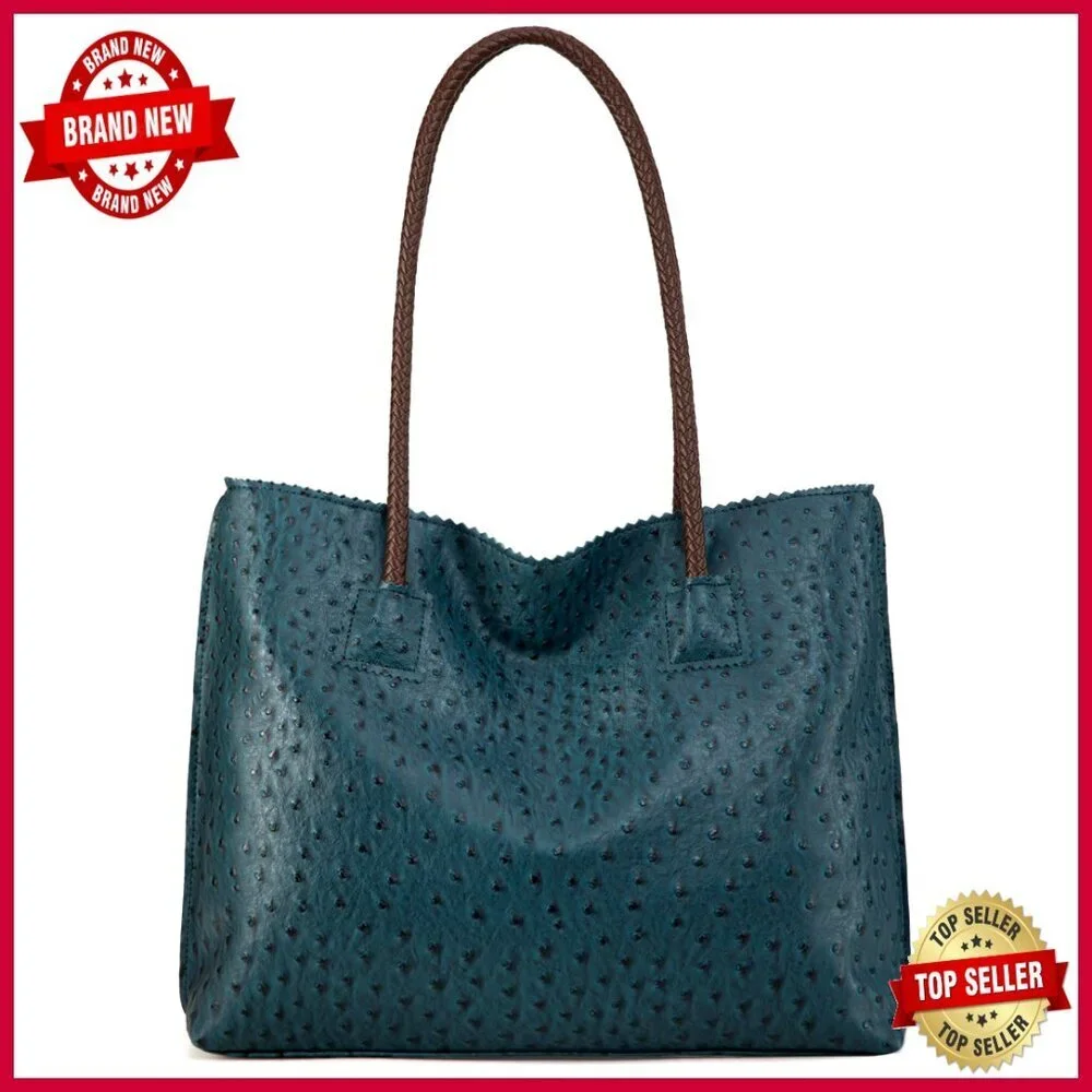 Large Vegan Leather Tote Bag with Zipper, Laptop Compartment, Shoulder Strap